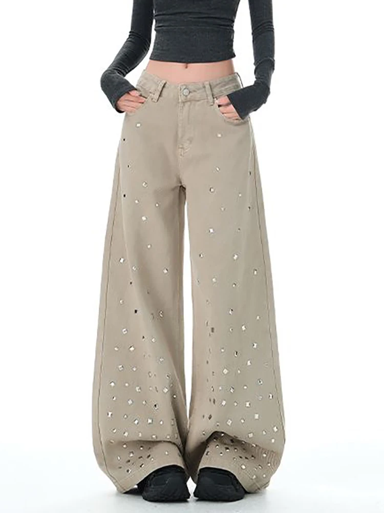 

Harajuku High Waist Wide Leg Jeans for Women's Light Color Straight Cut Design Floor Length Pants