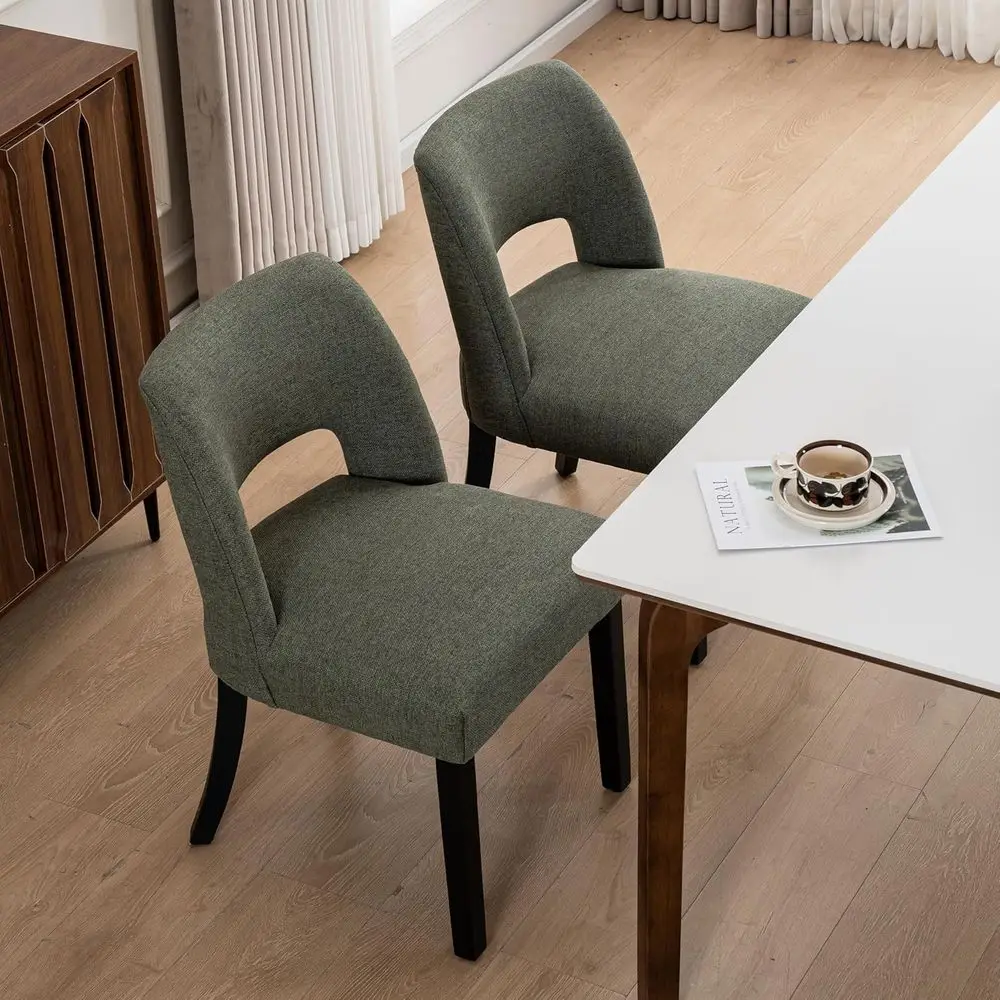 Coppia di sedie da pranzo moderne imbottite in tessuto per cucina e sala da pranzo, stile fattoria con gambe verde-nere