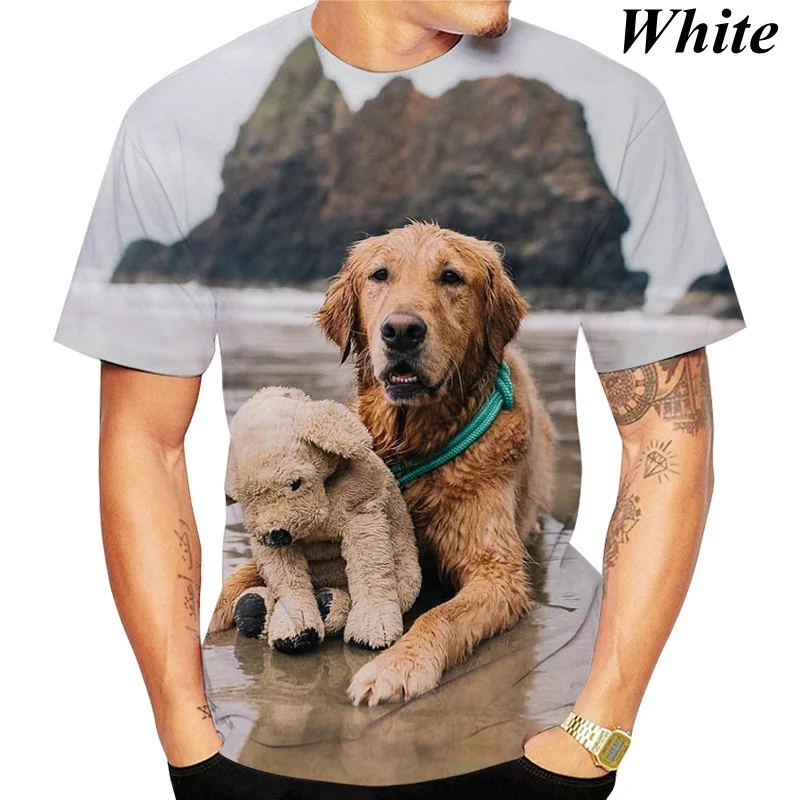 Summer Trend Short-sleeved Cute Dog 3D Printed T-shirt Golden Retriever Fashion Casual Man T-shirt Shirt