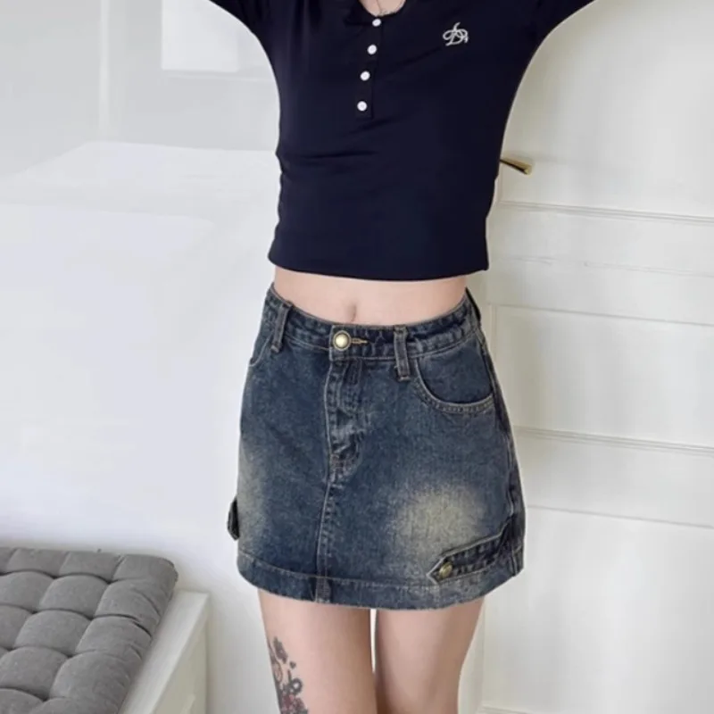 Skirts Women A-line Safety Chic Sweet Spicy Girls All-match Korean Fashion Denim Vintage Casual Hip-covering Summer Trendy Mujer