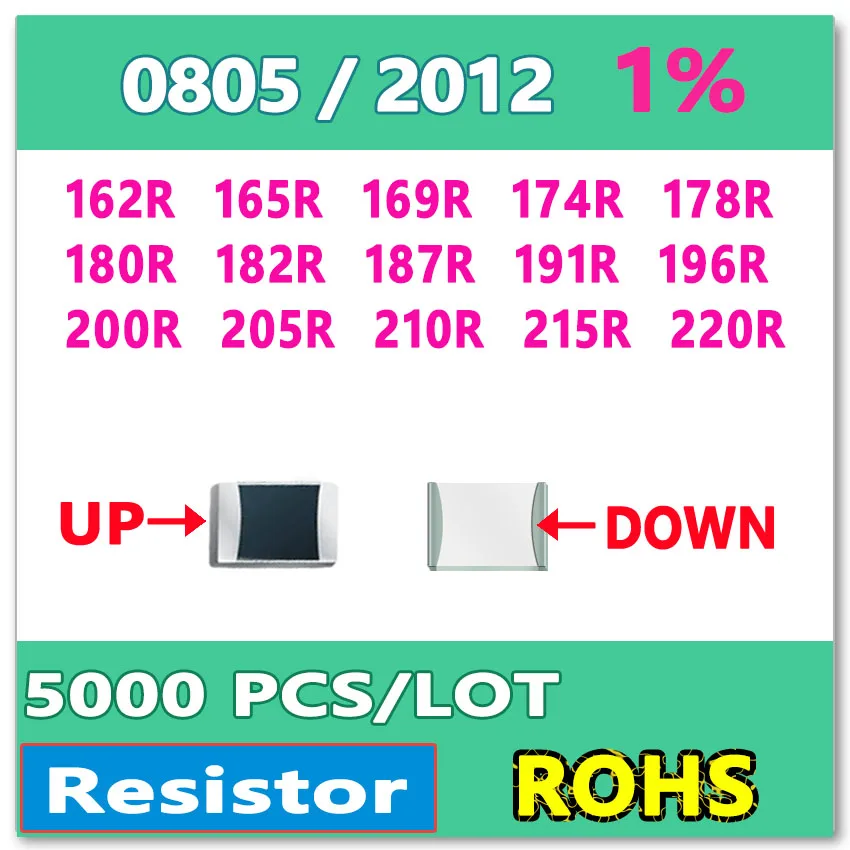 JASNPROSMA أوم 0805 F 1% 5000 قطعة 162R 165R 169R 174R 178R 180R 182R 187R 191R 196R 200R 205R 210R 215R 220R smd 2012 المقاوم