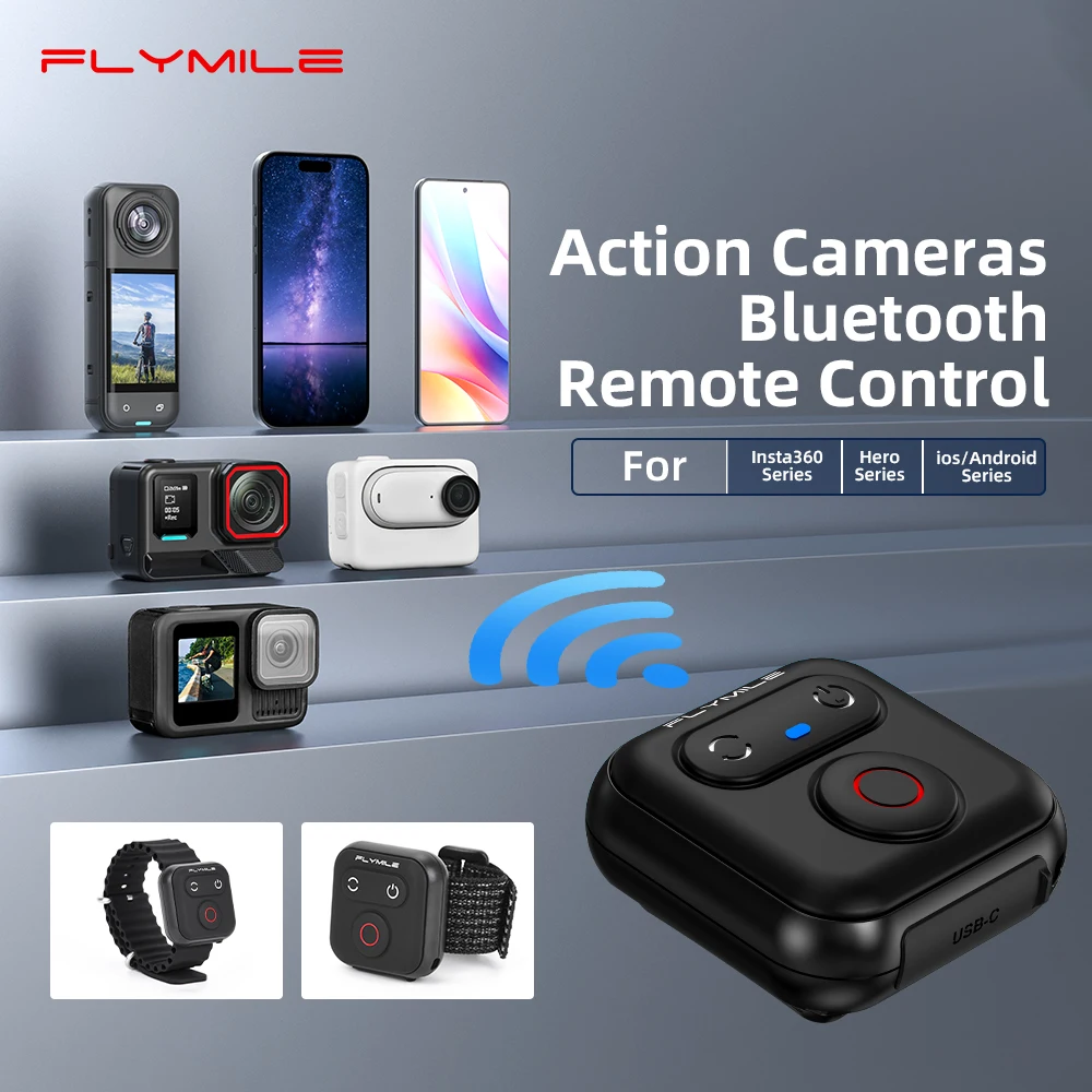 Cámara de acción inalámbrica Flymile BT5.3 Selfie Control remoto con correa para la muñeca soporte para cámara de acción Insta360 Gopro IOS y Android