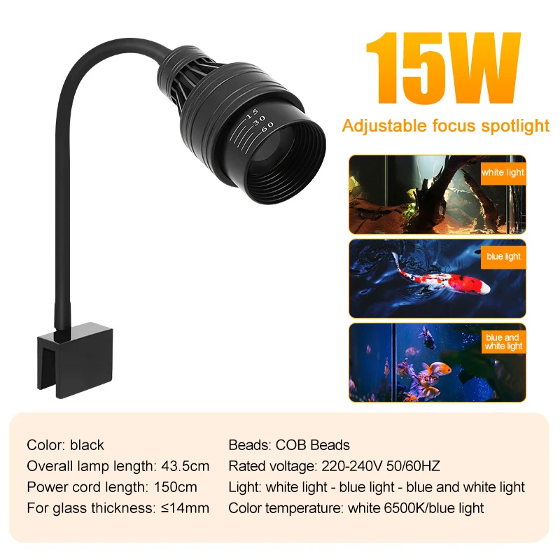 Aquarium Led Licht Aquarium Dekoration Einstellbarer Fokus Scheinwerfer Pflanzen Wachsen Lampe Schildkröte Reptilien Zubehör 5w 7w 9w 12w 15w