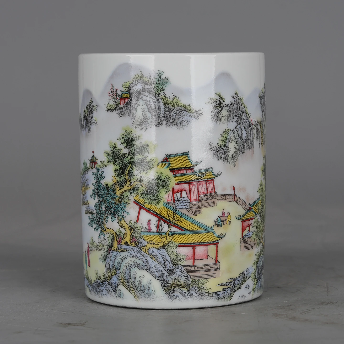 

Династия Цин Гуанксу, розовые цветные фигурки, горы, водные павильона, держатели для ручек, антикварные фарфоровые настольные украшения