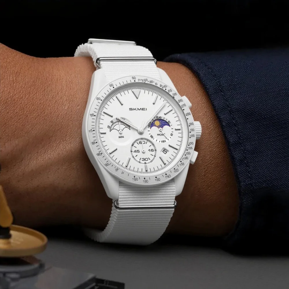 Hot Selling Creative White Top Brand Multifunctional Quartz Watch Men Women High Quality Sub-dials Sun Moon Watch Fashion Clock