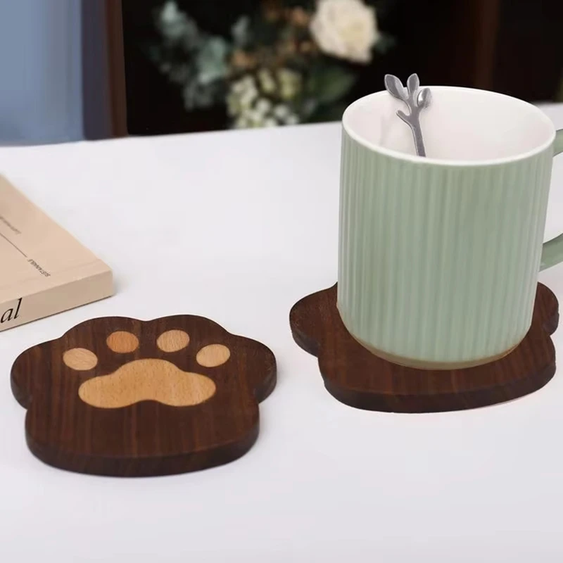 Drink Wooden Coasters Absorbent Animal Cat Claw Cup Mats Water Absorbing Drink Coasters Animal Cup Coasters For Drink