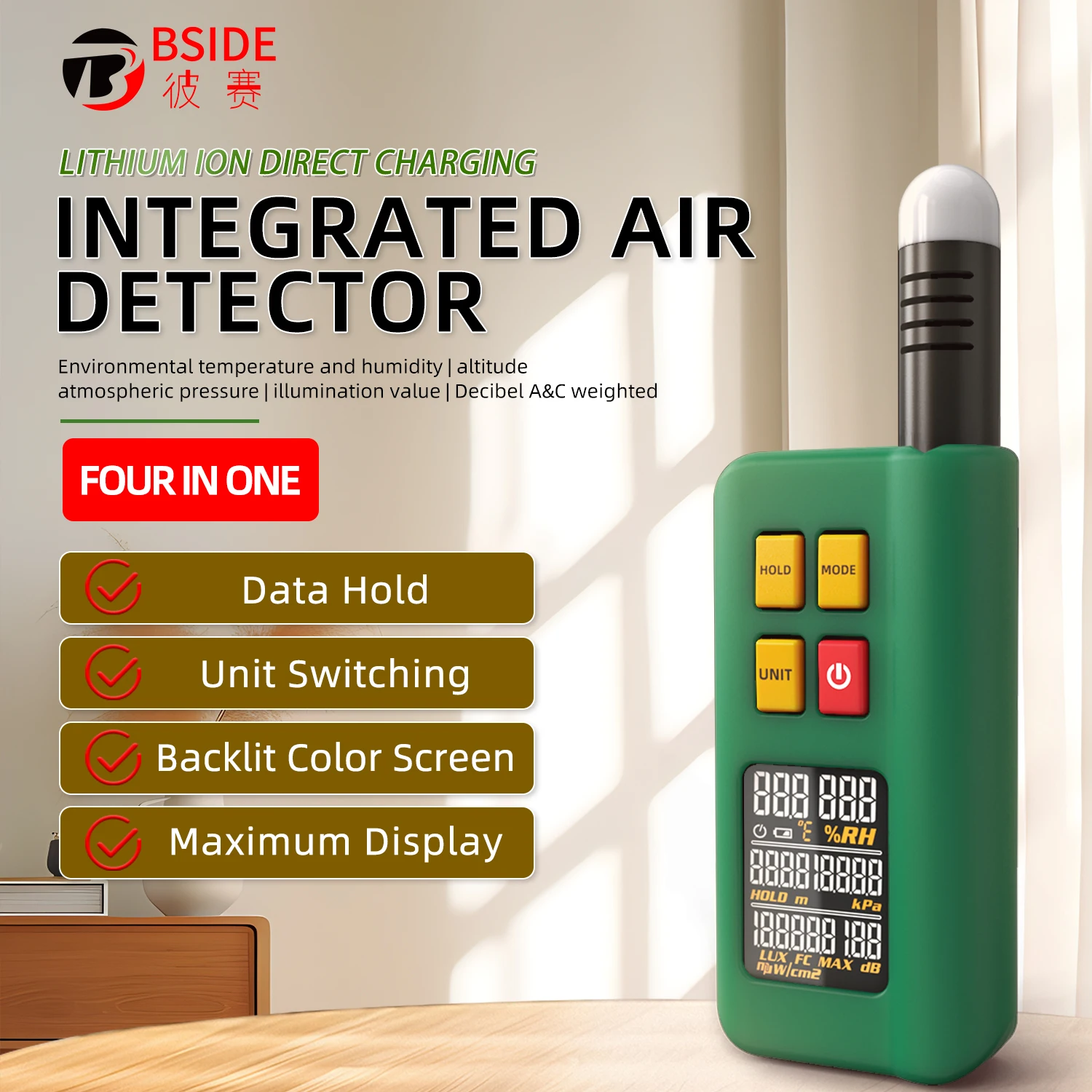 BSIDE GX1 Digital Barometer Multifunctional Tester for Temperature Humidity Light Noise and Altitude Measurement
