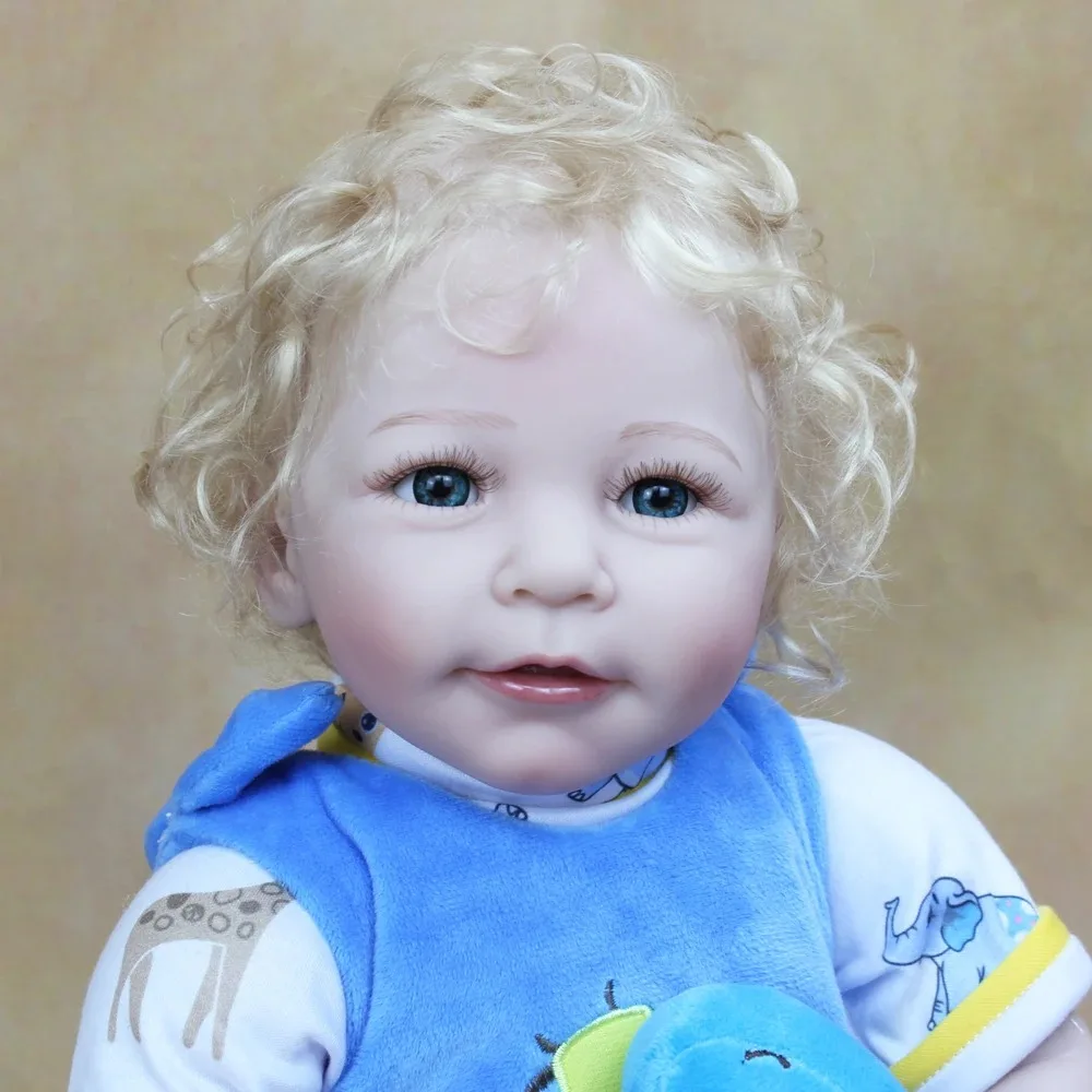 55 CM Soft Silicone Reborn Baby Boy Doll Toy For Girl Lifelike 22oinch Realistic Vinyl Blonde Hair Bebe Play House Boneca