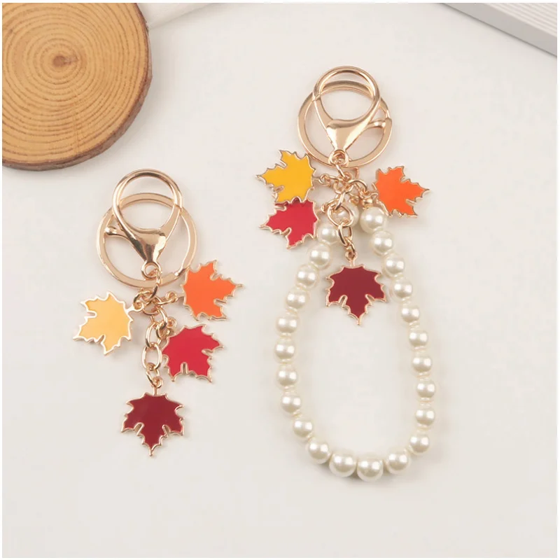 Simple Imitation Pearls, Beautiful Maple Leaves, Forest Fallen Leaves, Car Bags, Keychains, Temperament Jewelry Wholesale