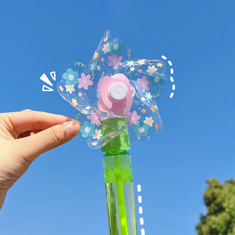 1pcs Flower Windmill Bubble Stick Handheld Bubble Machine Blowing Bubble Toy Cute Creativity Party Decoration Children Toys Gift