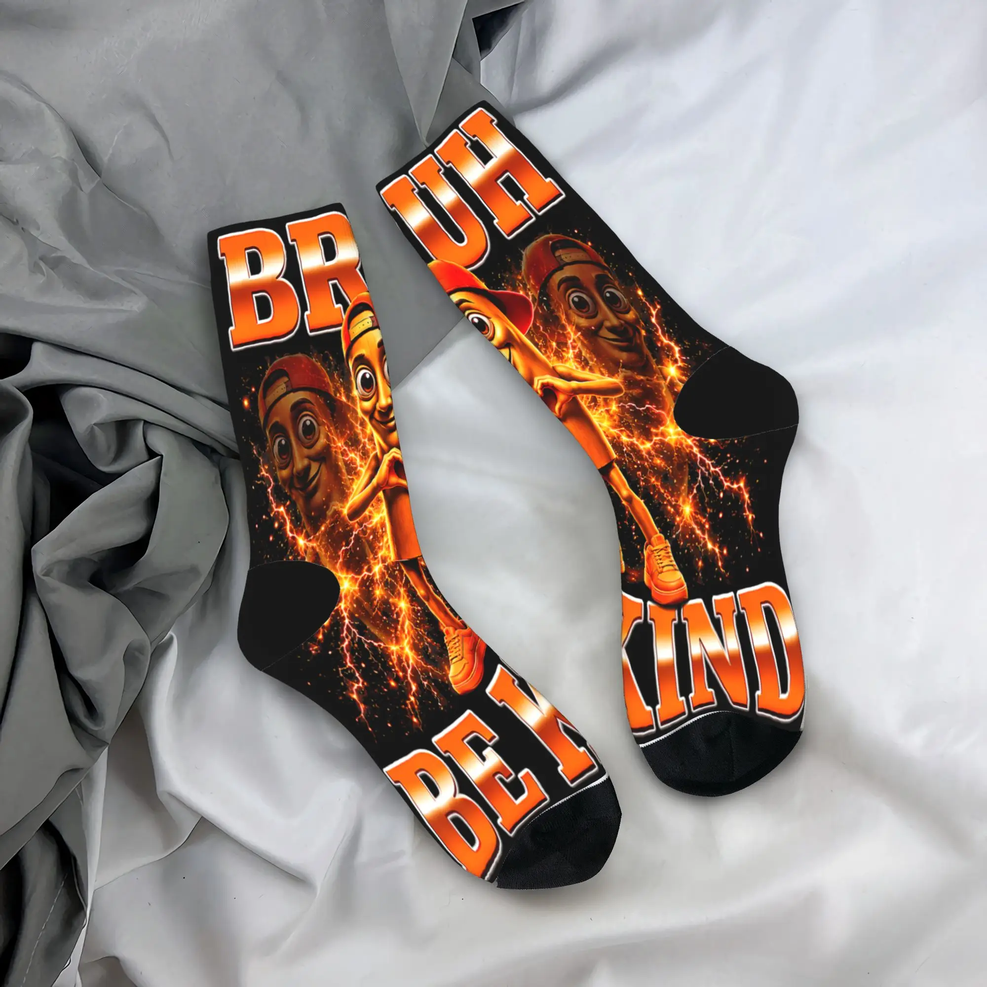 Tung Tung Tung Sahur Bruh Be Kind Journée de l'unité Chaussettes orange pour enseignants Chaussettes de mode Chaussettes de sport respirantes pour femmes et hommes