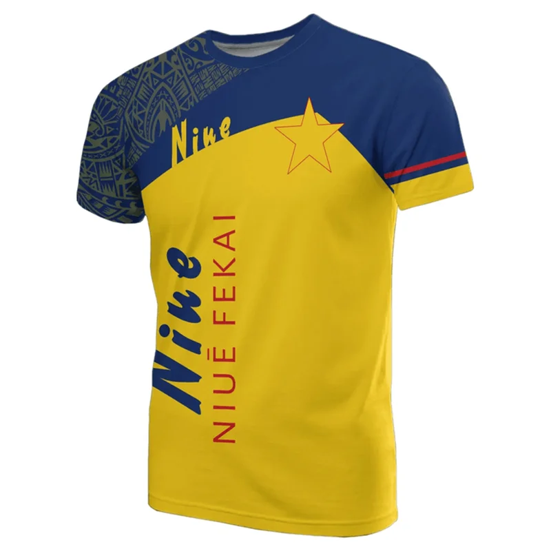 Niue National Flag 3d Print T Shirts For Men New Fashion NU Emblem Print Short-sleeve T-shirt Streetwear Unisex Tops Camisetas