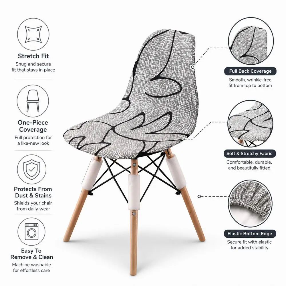 Stretch Fabric Shell Chair Cover One-Piece Structure Dustproof Dining Chair Cover Full Coverage Printed Pattern