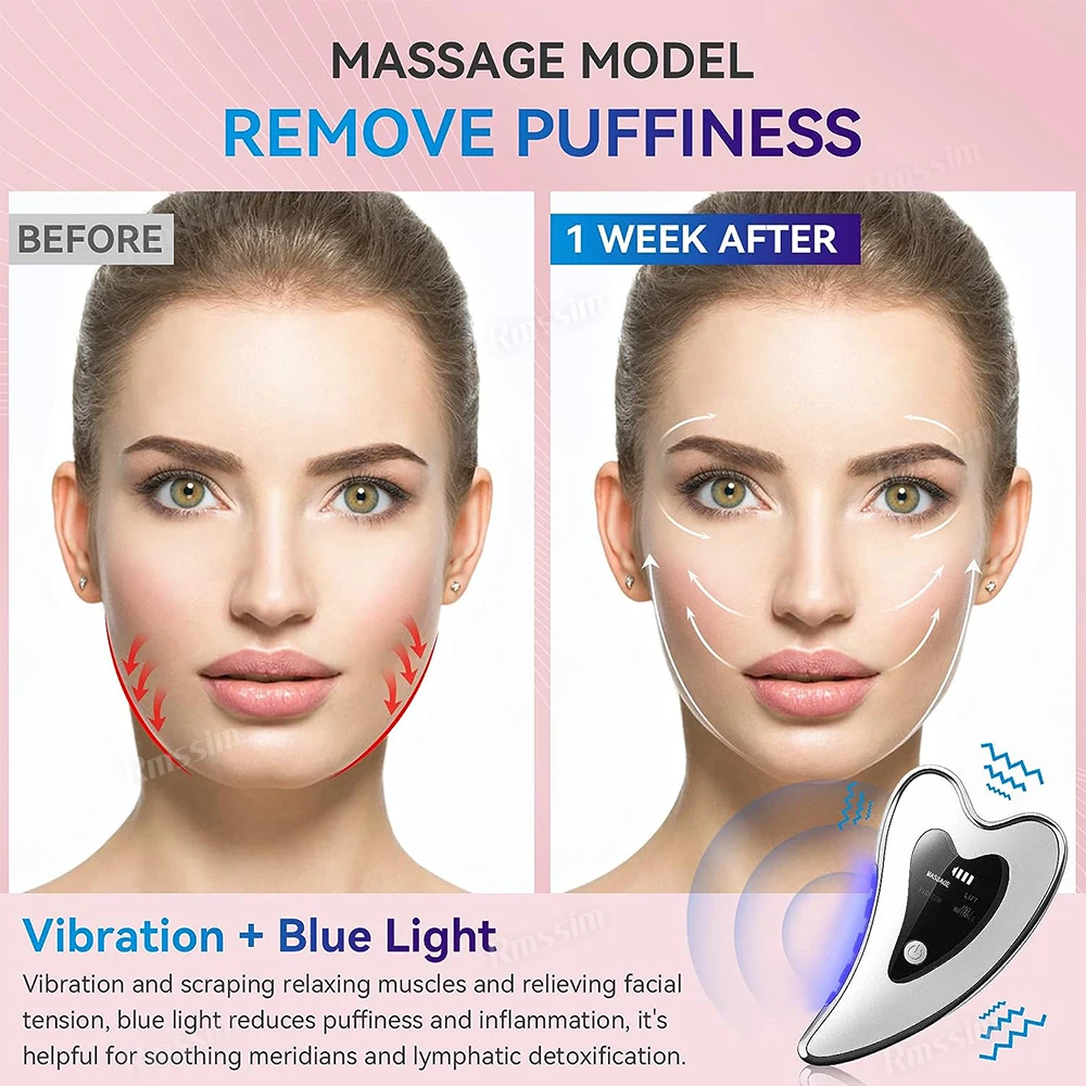 Electric Gua Sha Face Massager Heated Vibration Facial Scraping Tools Anti Wrinkles Double Chin Remove Skin Face Lifting Device