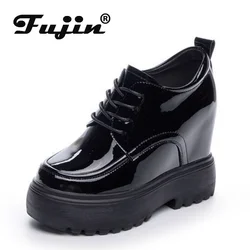 Fujin 11 cm piattaforma zeppa tacco nascosto scarpe casual da donna sneakers robuste scarpe femminili in pelle microfibra primavera autunno