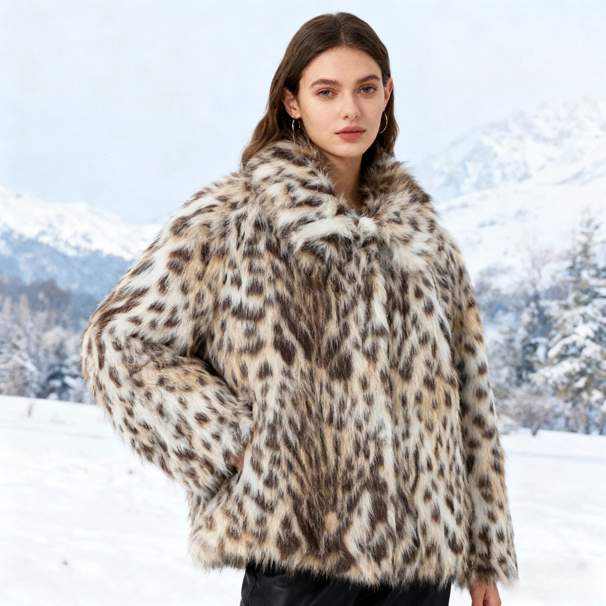 

Women Leopard Faux Fur Coats Full Sleeve Short Coat Thick Warm Y2k Streetwear Elegant Jackets Work Print Outerwear Autumn Winter