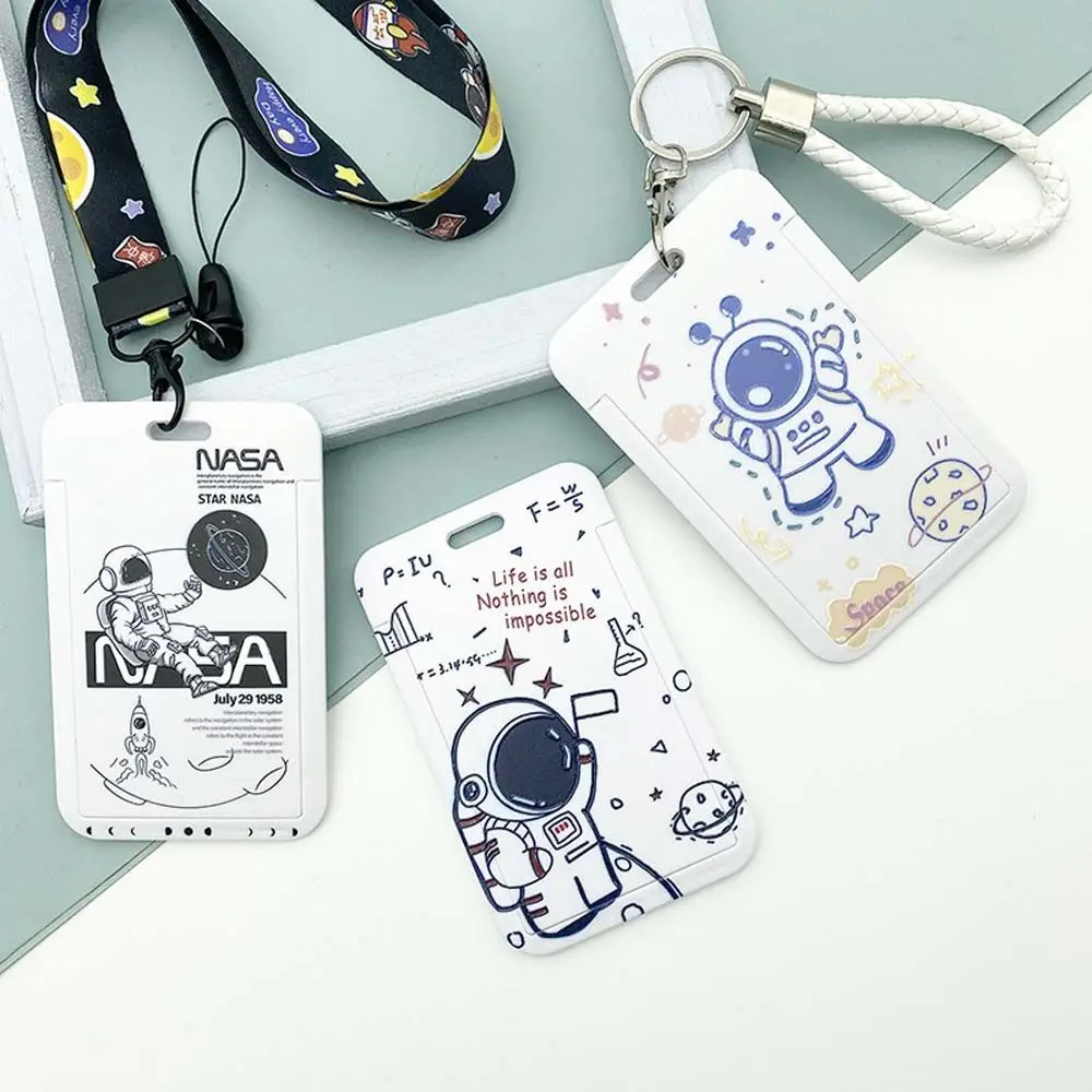 Pattern Key Ring Astronaut Pendant PU Leather Lanyard Rice Card Set Student ID Card Set Card Holder Lanyard Card Sleeve