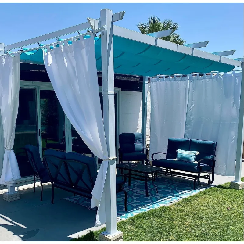 

10'×13' Outdoor Metal Pergola with Retractable Canopy Cover, All-Weather Shade Gazebo Trellis, Turquoise Blue Patio Shelter