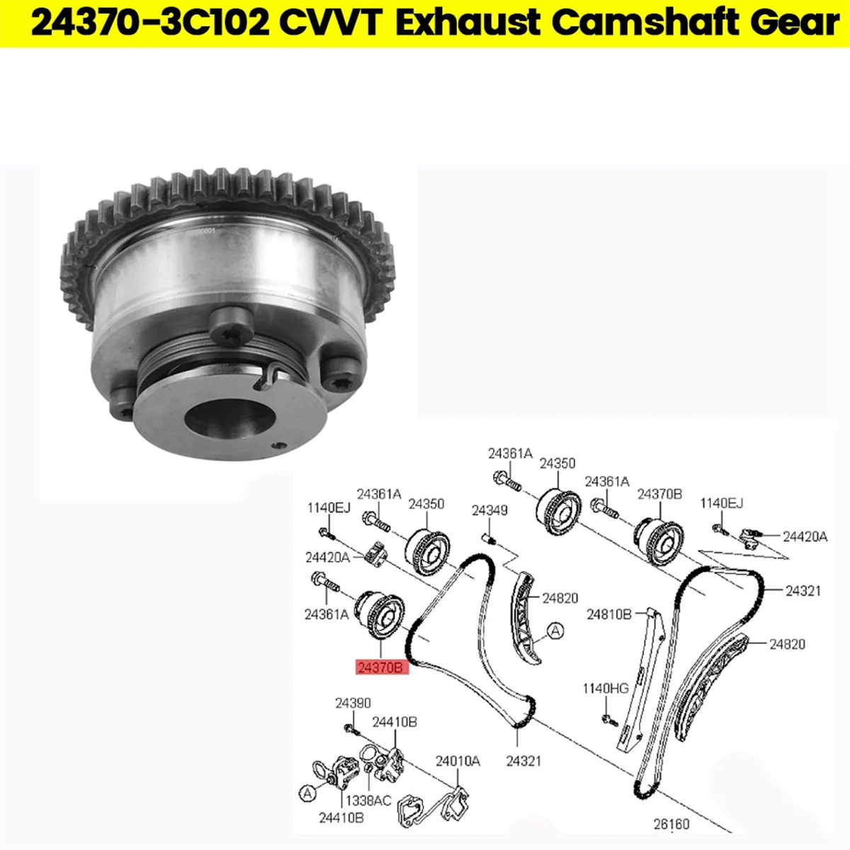 Car CVVT Timing Exhaust Camshaft 24370-3C102 for Hyundai Azera Genesis Kia Sorento 09-13 Adjuster Eccentric Shaft Gear