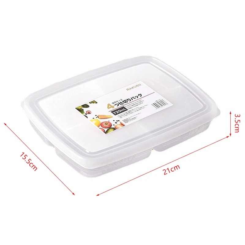 1pcs 700ml Refrigerator Frozen Meat Four-compartment Storage Box Food-grade Freezer Box Vegetable Plate Fresh-keeping Box