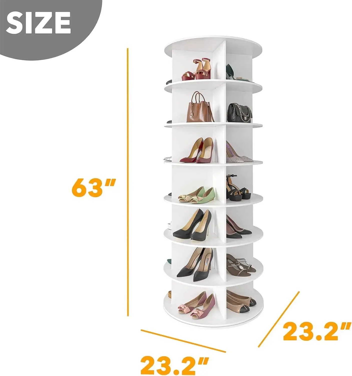 7 Tier Rotating Shoe Rack Tower, Spinning Shoe Display Lazy Susan, Revolving 360 Shoe Rack Storage Round Carousel