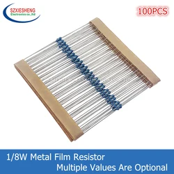 Resistencia de película metálica, 100 W, 1/8W, 0.125W, 0R-4,7 M, 1%, 1, 2,2, 10, 47, 100, 120, 150, 220, 270, 330, 1K, 470K, 2,2 K, 4,7 K, 100K M Ohm