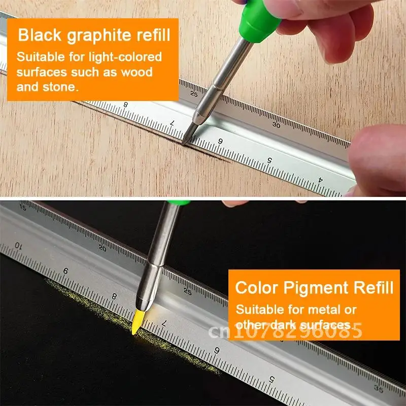 

Solid Carpenter Pencil with Refills Built-in Sharpener Deep Hole Mechanical Pencil Marker Construction Line Drawing Tool Scriber