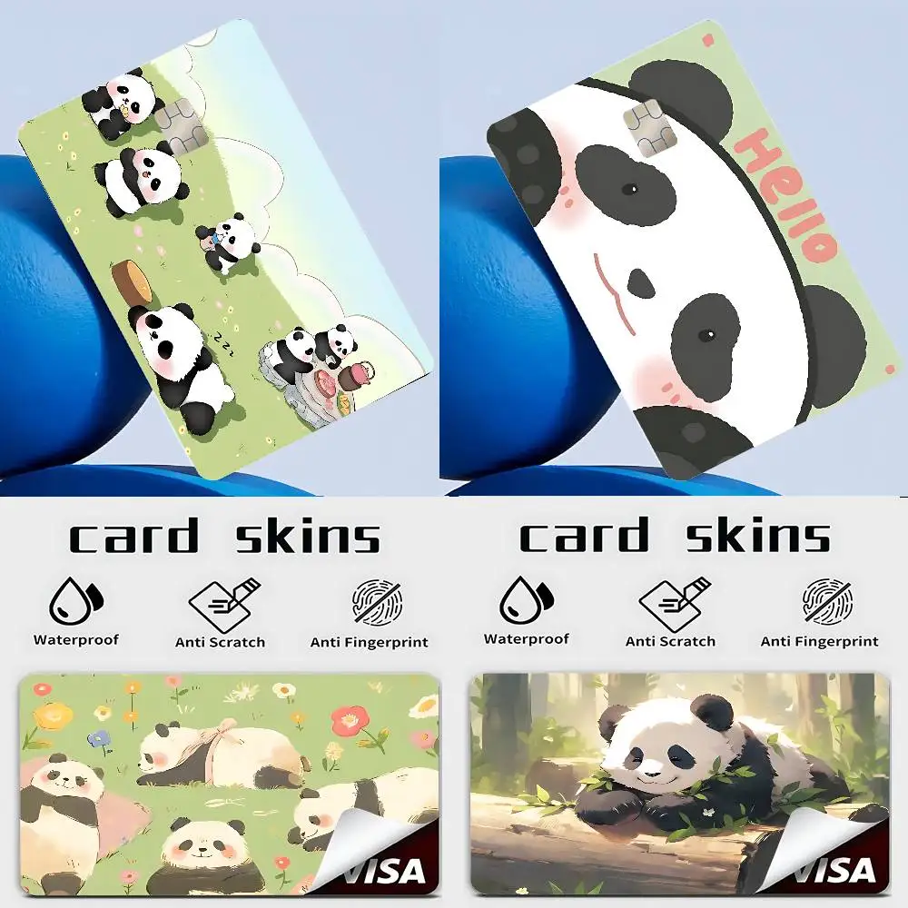 Cute Pandas Credit Card Skin Stickers Matte Anti Scratch Suitable For VISA Card Bus And Subway Contactless IC Cards