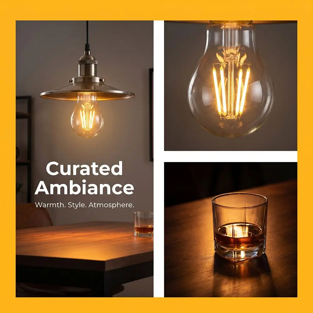 2 Pack Vintage E27 LED Filament Bulbs 220V A60 LED Light Bulbs CRI 80+ 360 Degree Beam Angle Filament Light Bulbs Outdoor