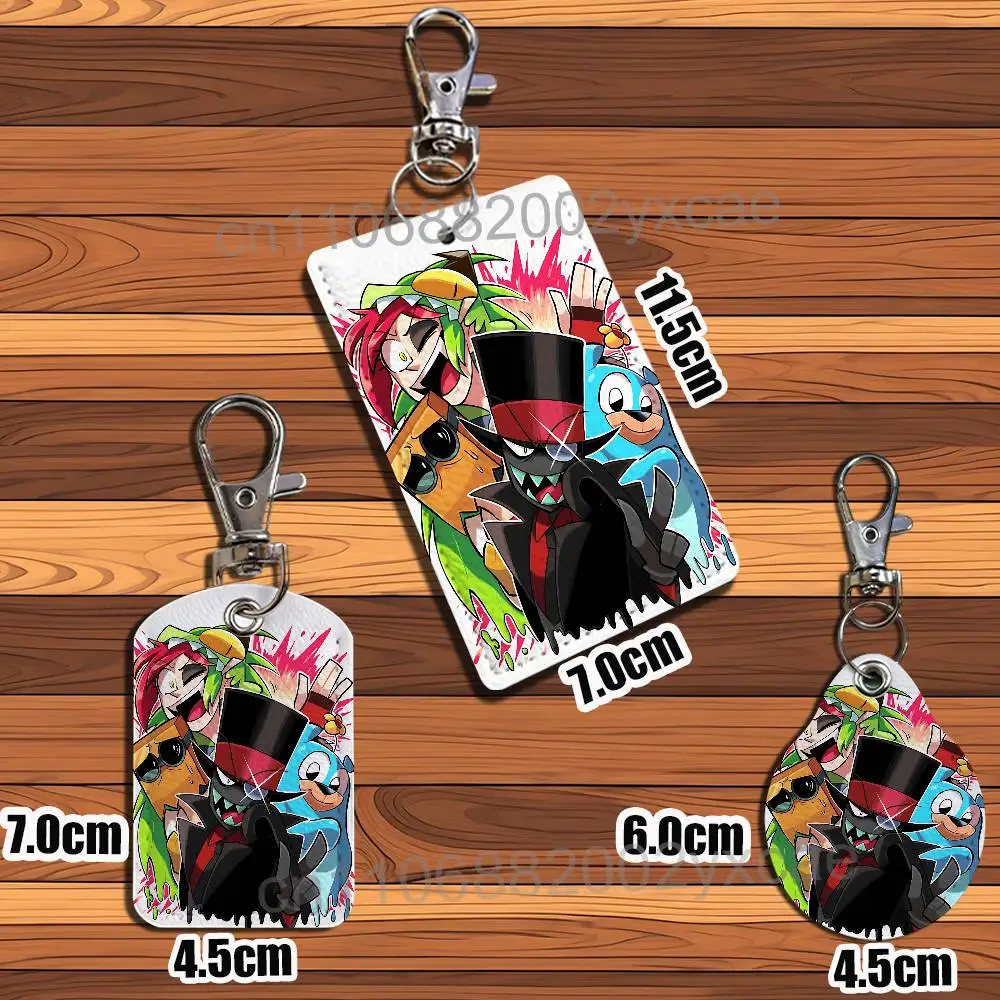 Demencia Villainous Black Hat Rectangle ID Card Case Keychain Access Card Bag Key Tag Ring Leather Card Holder Key Ring Access