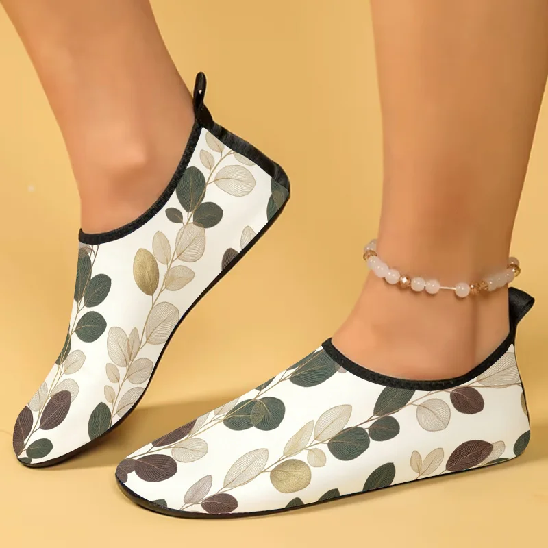 

1 Pair Womens Retro Leaf Print Sandals, Non-slip Soft Sole Quick Dry Slides, Breathable Lightweight Shoes for Summer Beach Daily