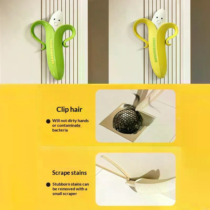 [MA]2-in-1 Hair Cleaning Clip Double-head With Drainage Hole Cartoon Banana Cleaning Clip Cartoon Drain Trash Cleaner Bathroom