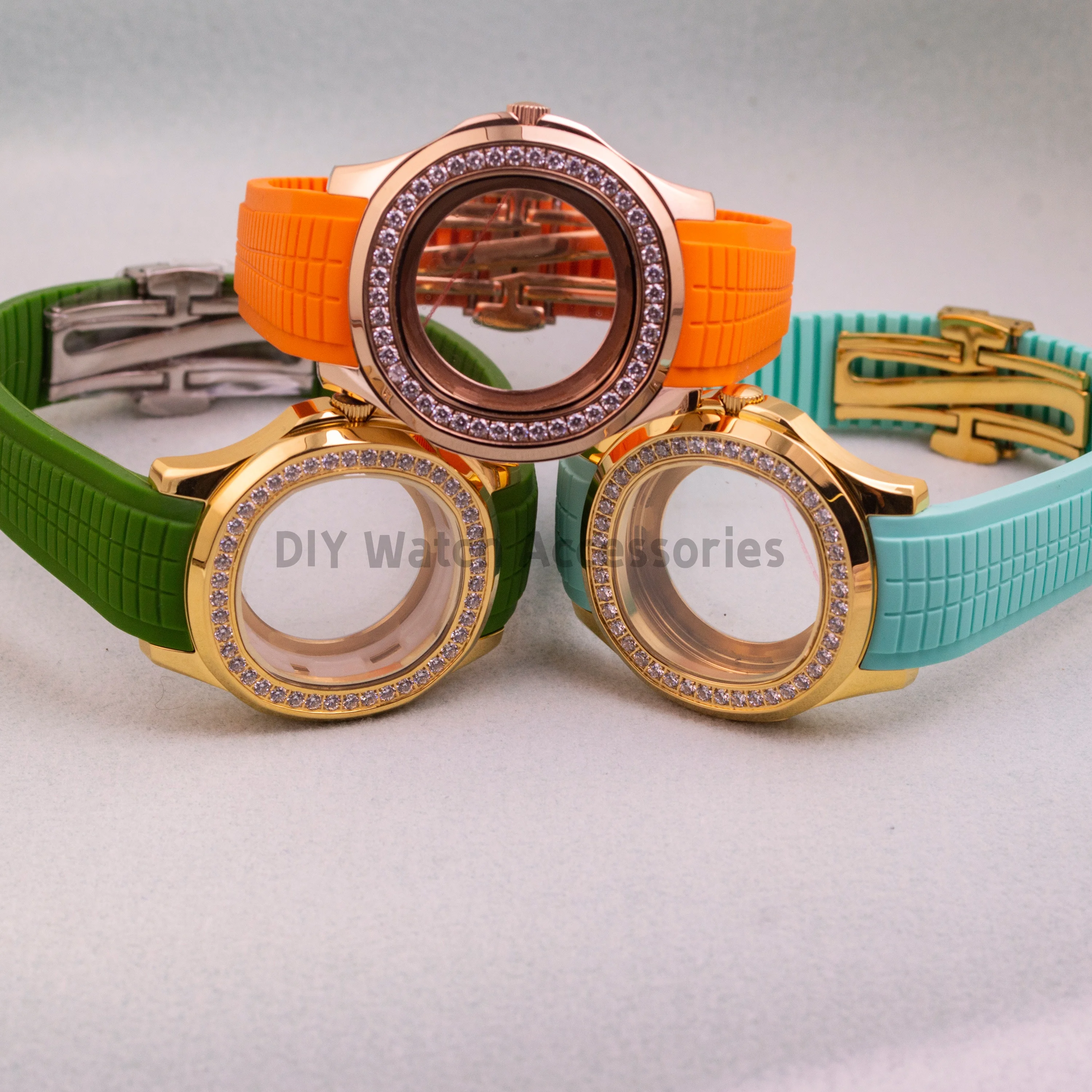 

Diamonds Watchcase Sapphire Glass Stainless Steel Watch Case NH35 Case for Nautilus AQUANAUT NH35 Movement Rubber Bracelet