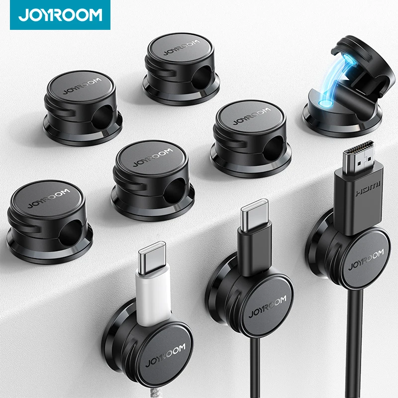 Joyroom 9 PCS Organizer kabli Magnetyczne klipsy do kabli Samoprzylepny uchwyt na przewód Pod biurkiem Ukrywacz kabli