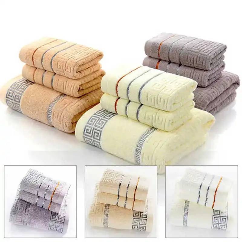 

3 Pack Terry Towel Set For Bathroom 100% Cotton Bath Towel For Adults Geometric Travel Face Towels Sport Gym Hand Washcloth