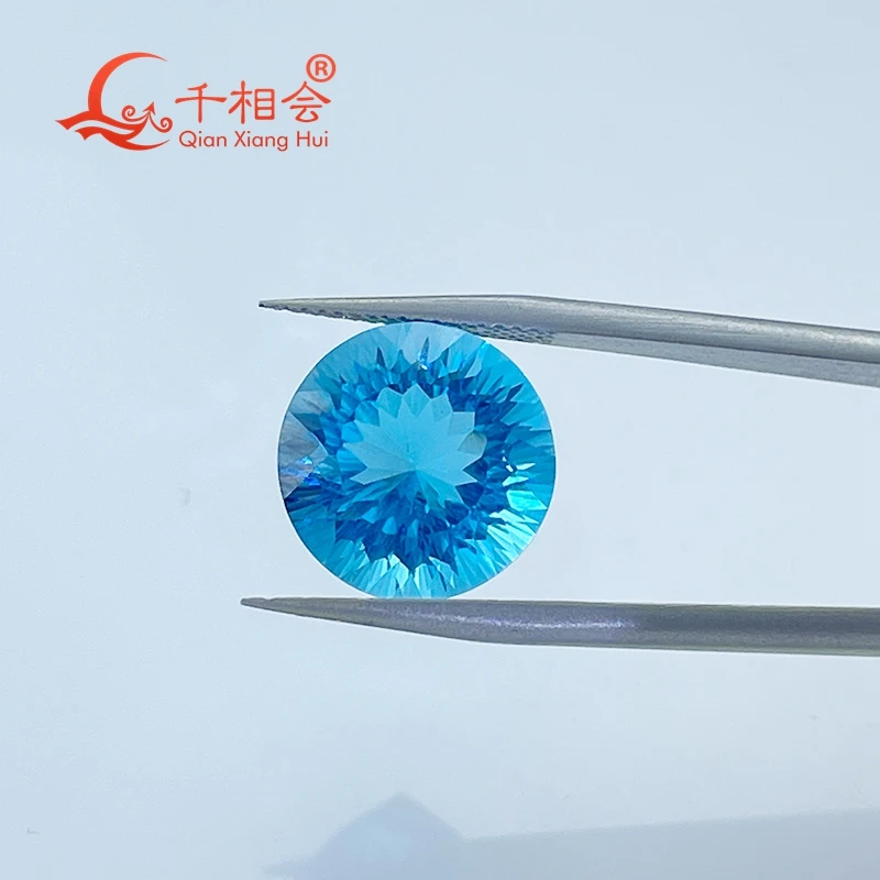 Natural blue topaz round shape natural cut 11.44ct gemstone loose stone jewelry making  certificated