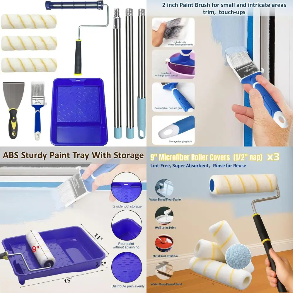 

Набор малярных валиков — набор с кистью для краски 2 дюйма, сверхмощной 9-дюймовой рамкой для малярного валика, регулируемым удлинителем 48 дюймов, крышка малярного валика