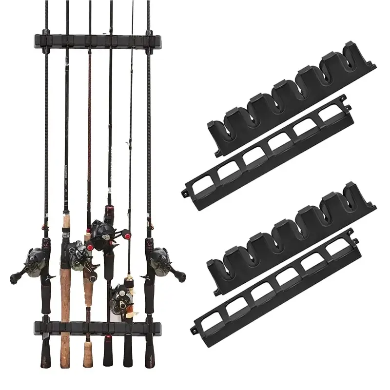 2 Set Goture Fishing Rod Holder Vertical/Horizontal Storage for 6 Rods for Garage, Wall, Ceiling Black Rod Stand