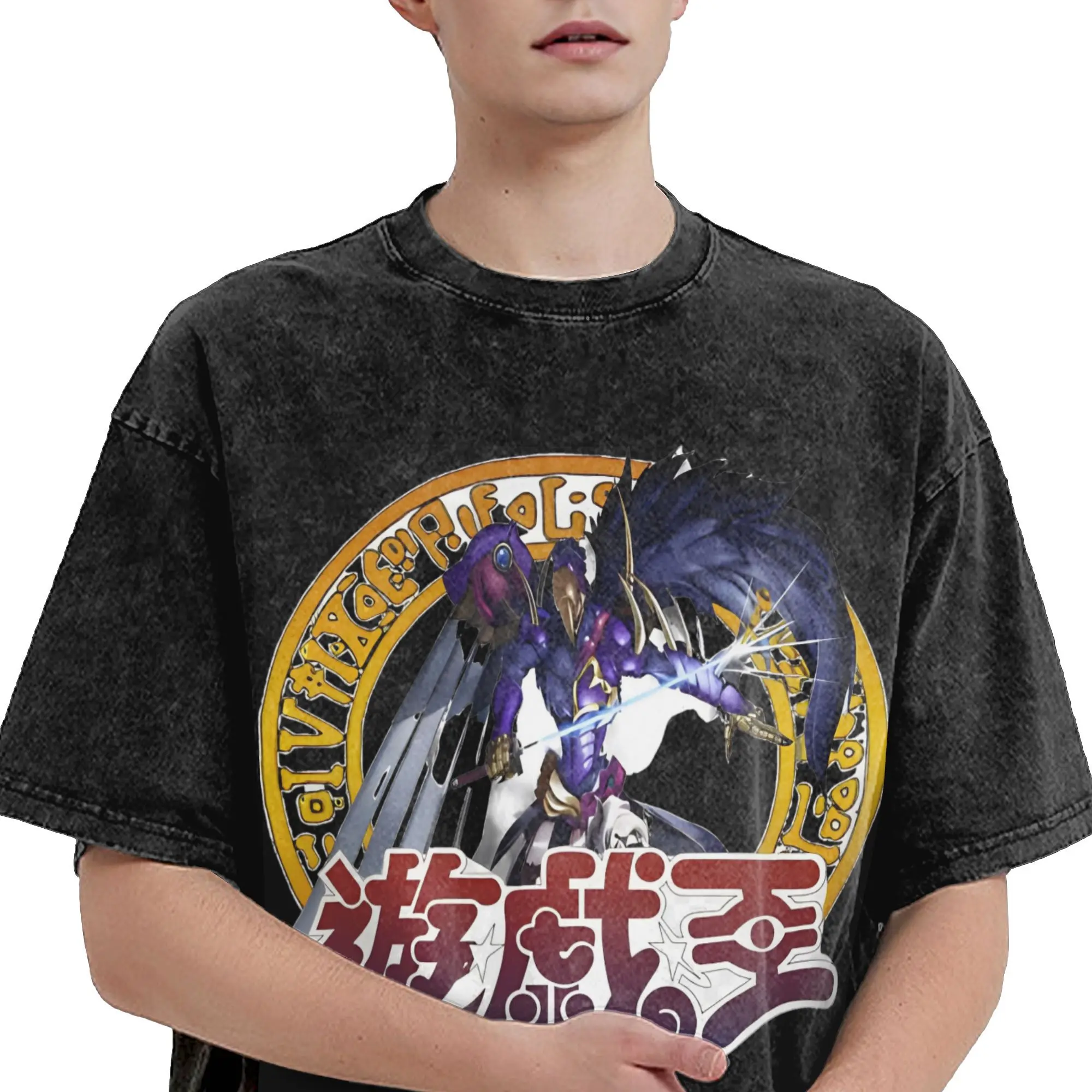 Yu gi oh assalto blackwing rakari chuveiro de chuva vintage lavado t camisas 100% algodão roupas moda manga curta tripulação pescoço camiseta