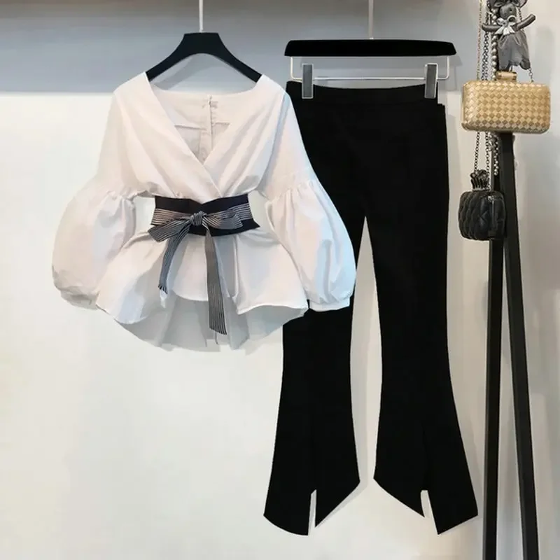 summer elegant 2 piece women outfits korean matching two piece pant set clothing 2024 fashion crop tops suits stripe v neck