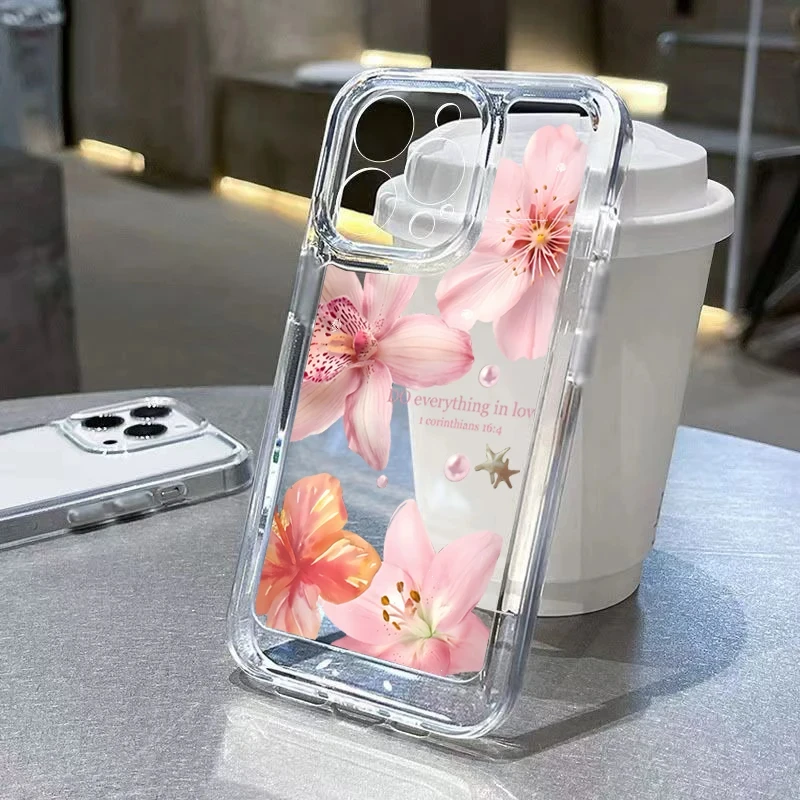 الكركديه الأزهار نمط جراب هاتف آيفون 16 E 15 14 13 12 11 برو ماكس زائد X XS XR SE 2020 2022 للصدمات Funda Coque