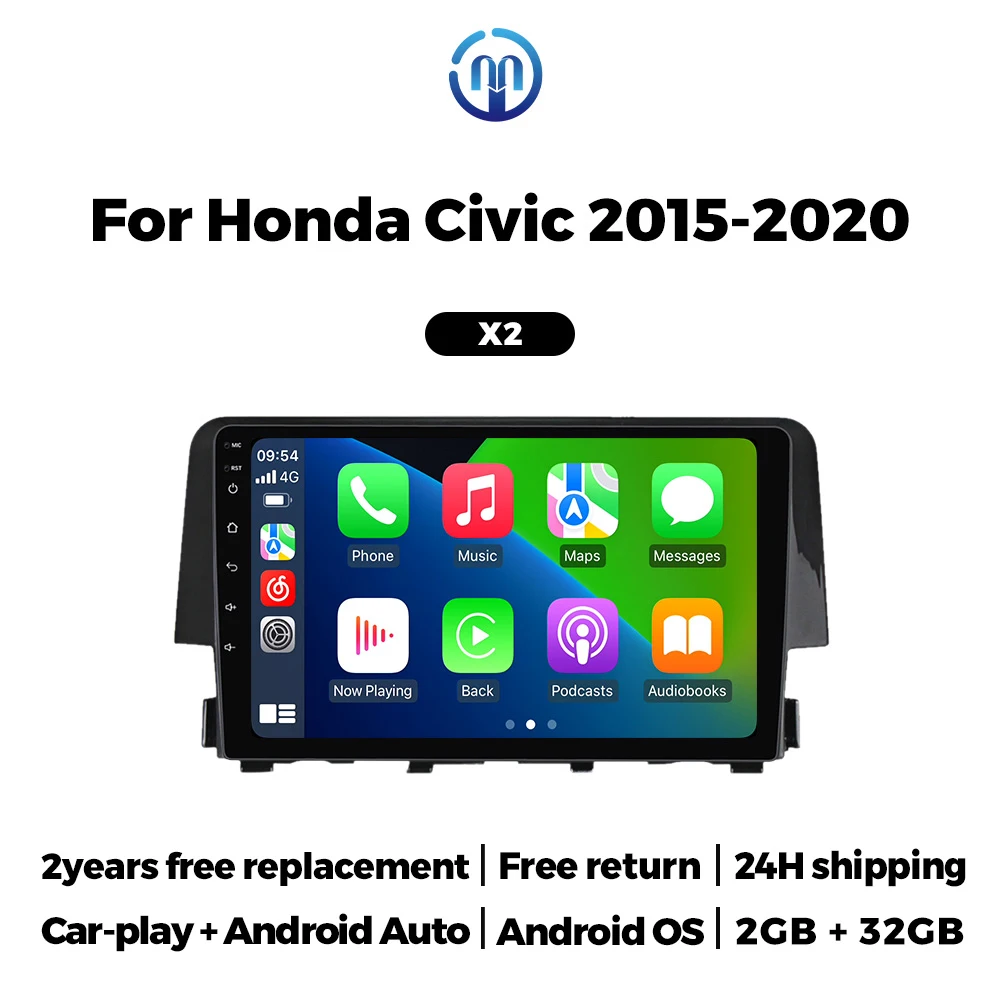 Navifly 9 Inch Car Radio Wireless CarPlay Android Auto For Honda Civic 2015 - 2020 Multimedia Player GPS Navigation FM Radio BT