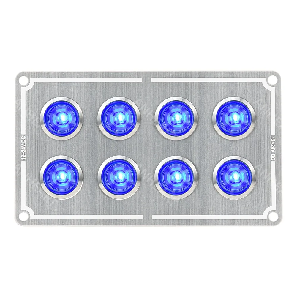 8 Gangs Blue Light กันน้ํา Marine เรือออโต้คาร์แผงสวิตช์ปุ่มสแตนเลส