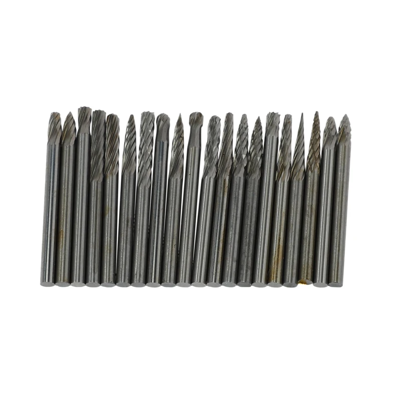 20Pc Full Double Grain Tungsten Carbide Rotary Burr Milling Cutter Milling Cutter Bit Set Mini Drill Rotating Tool Accessories E