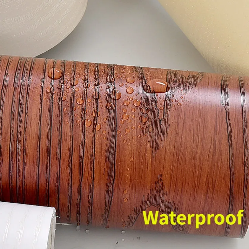 90CM Width Waterproof Self Adhesive Wood Grain Sticker Door Cabinet Desktop Modern Furniture Renovation Peel and Stick Wallpaper