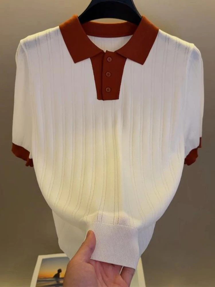 

Casual Color Block Short Sleeve Shirt Men's Summer Fashion Brand Loose Base Shirt Business Casual Personality Short Sleeve