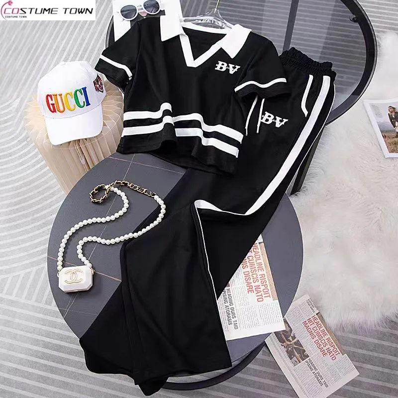

Spring and summer new casual women's short sleeved top+fashionable wide leg pants temperament two-piece set trendy