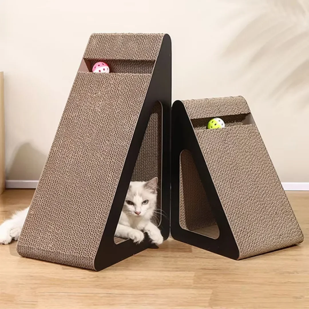 

Cat Scratching Cardboard Black Triangle Kitten Scratcher With Spinning Ball Large Kitty Scratching Post Cat Claw Sharpener