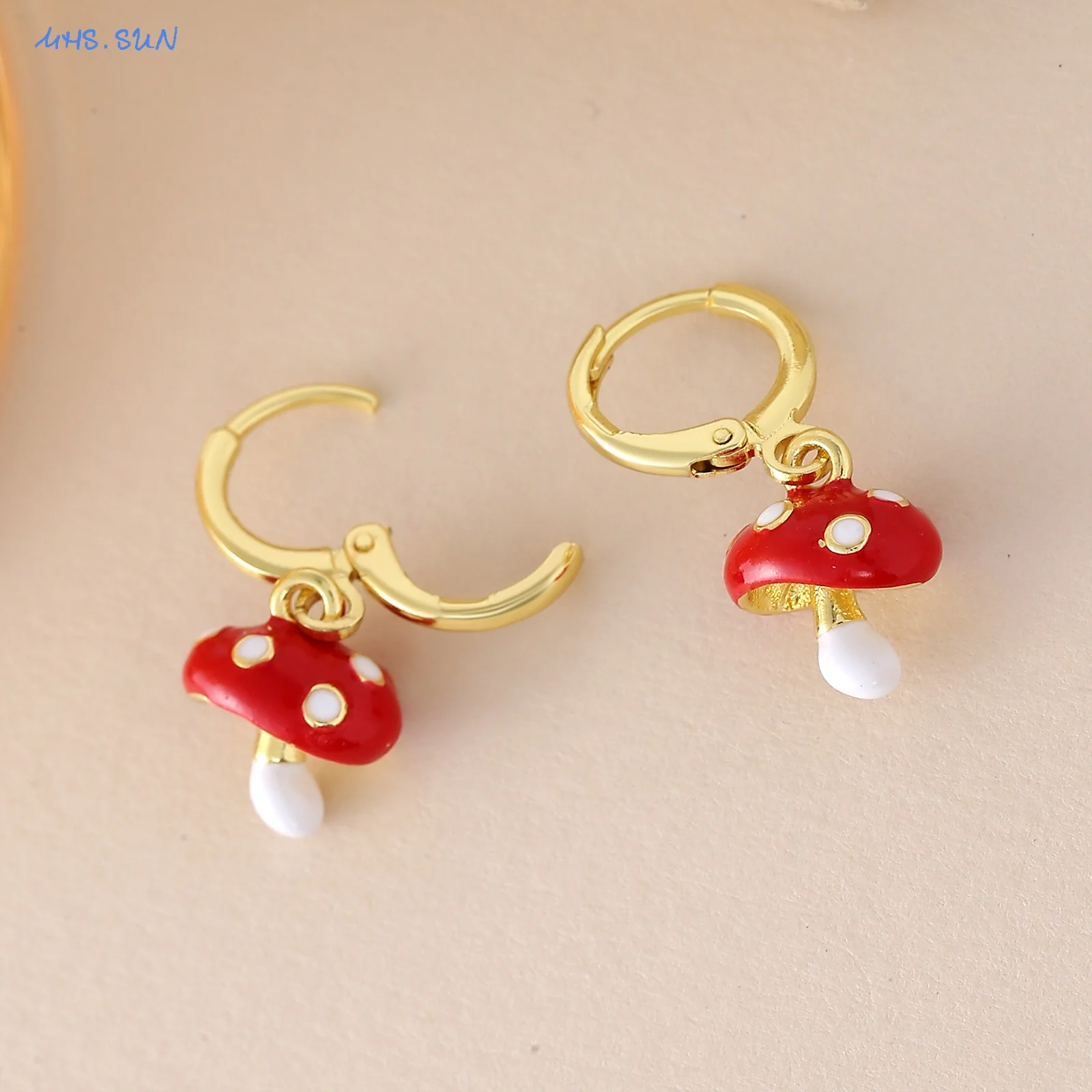 MHS.SUN Cute Drip Oil Red Mushroom/Chili Pepper Drop Earrings Gold Plated Earring Trendy Party Jewelry Gifts For Women Girls