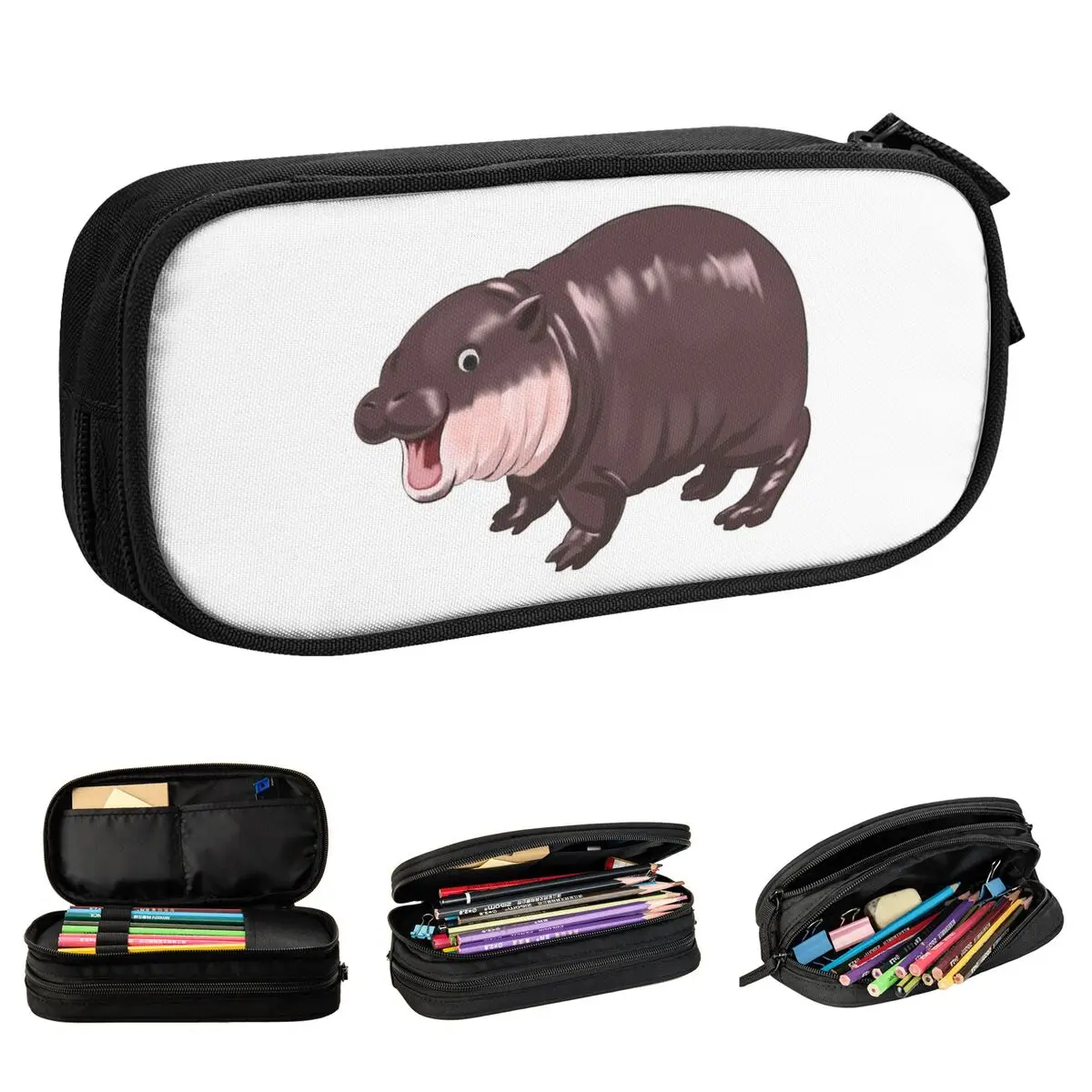 Moo Deng Baby Hippo Pencil Case Hippopotamus Funny Meme Pen Box Bags Girl Boy Large Storage Students School Cosmetic Pencilcases